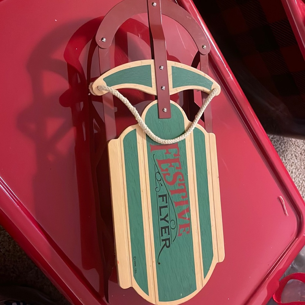 Festive Flyer Sled Decor Hallmark Old Rare Christmas Snow